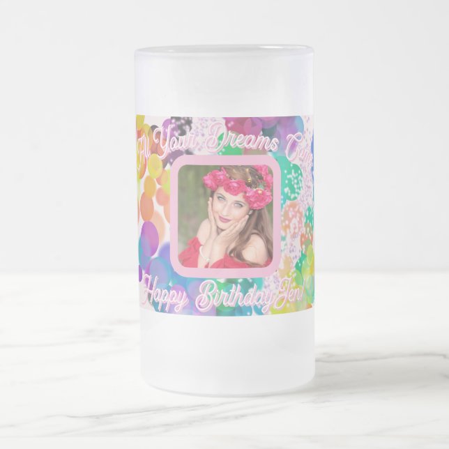 Happy Birthday Colorful Bokeh Pink Foto Jumbo Mattglas Bierglas (Mittel)