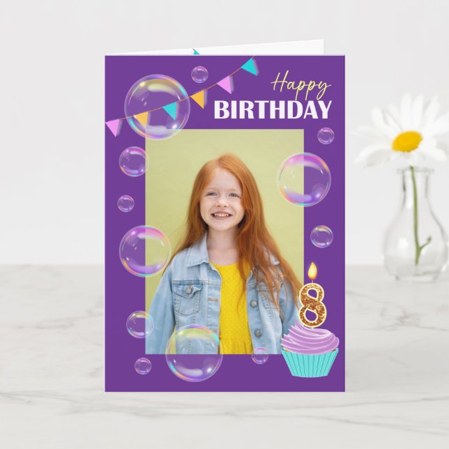 Happy Birthday Colorful Bubbles Bunting Purple Karte (Kleine Pflanze)