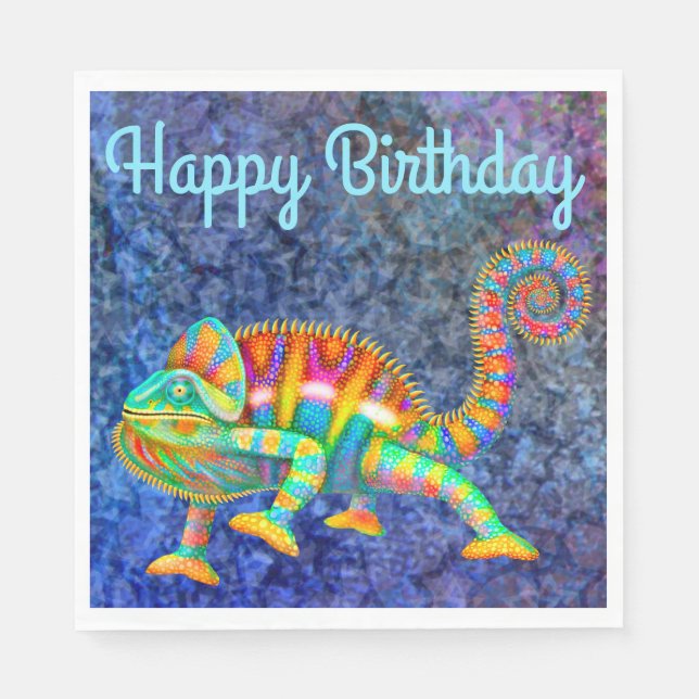Happy Birthday Colorful Chameleon Napkins Serviette (Vorderseite)