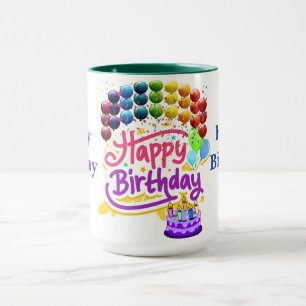 Happy Birthday Colorful Two Tone Coffee Tasse