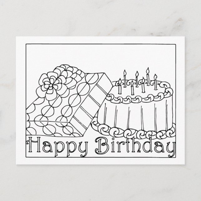 Happy Birthday Coloring Postcard Postkarte (Vorderseite)
