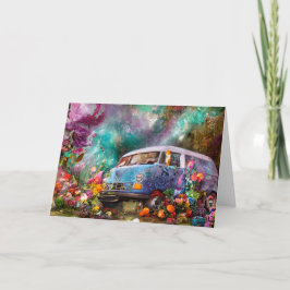Happy Birthday Combi van mit Blume der 70er Jahre Dankeskarte