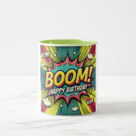 Happy Birthday Comic Book Boom Zweifarbige Tasse