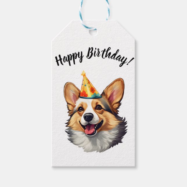 Happy Birthday cone Corgi Geschenkanhänger (Vorderseite)