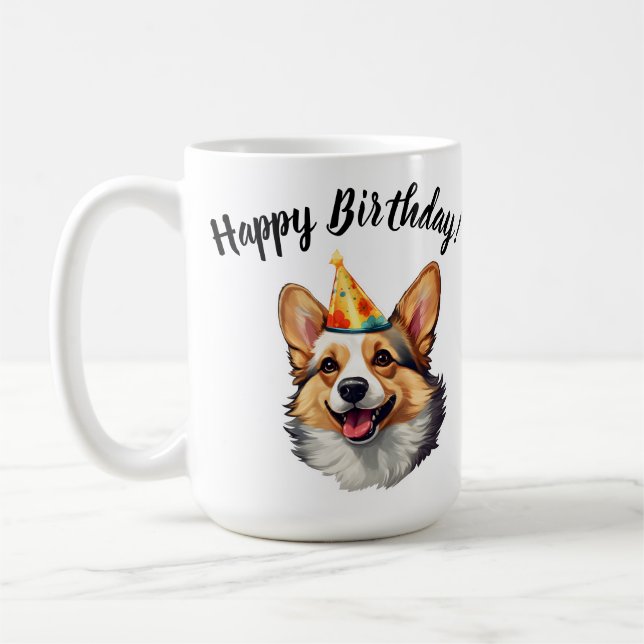Happy Birthday cone Corgi Kaffeetasse (Links)