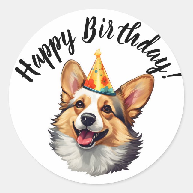 Happy Birthday cone Corgi Runder Aufkleber (Vorderseite)