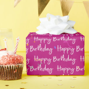 Happy Birthday Confetti auf Pink Geschenkpapier