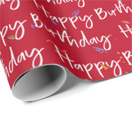 Happy Birthday Confetti auf Rot Geschenkpapier