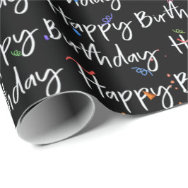 Happy Birthday Confetti auf schwarz Geschenkpapier