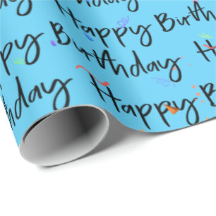 Happy Birthday Confetti on Aqua Geschenkpapier