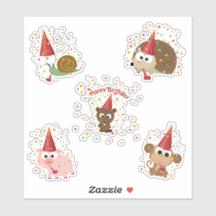 Happy Birthday Confetti Party Tiere Sticker Set