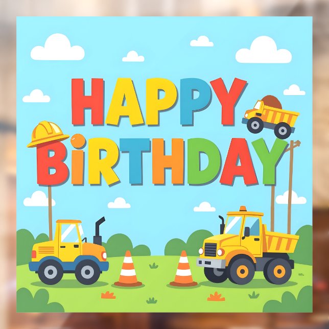 Happy birthday construction builder theme fensteraufkleber (Blatt 2)