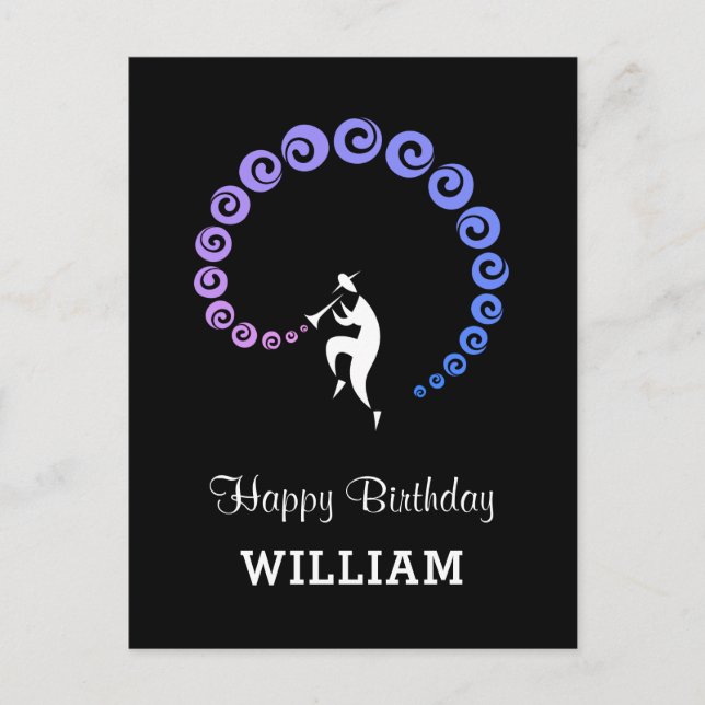 Happy Birthday Cool Jazz Musiker Blue Lilac Postkarte (Vorderseite)