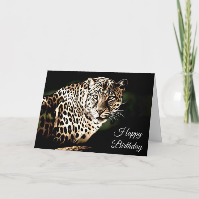 Happy Birthday Cool Leopard Blank Card Karte (Vorderseite)