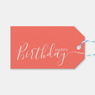Happy Birthday Coral White Modern Geschenkanhänger