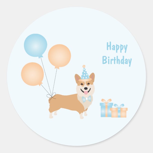 Happy Birthday Corgi Dog Runder Aufkleber (Vorderseite)