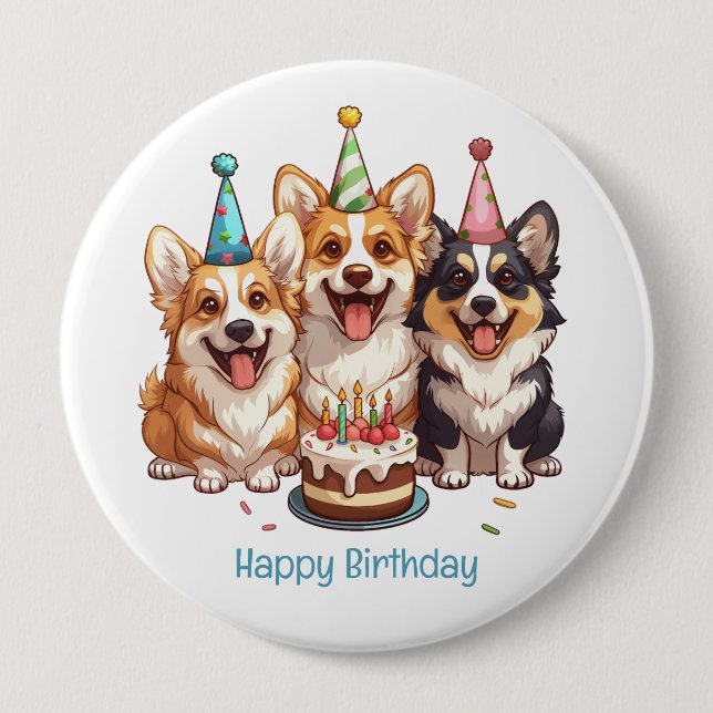 Happy Birthday Corgi Dogs Button (Vorderseite)
