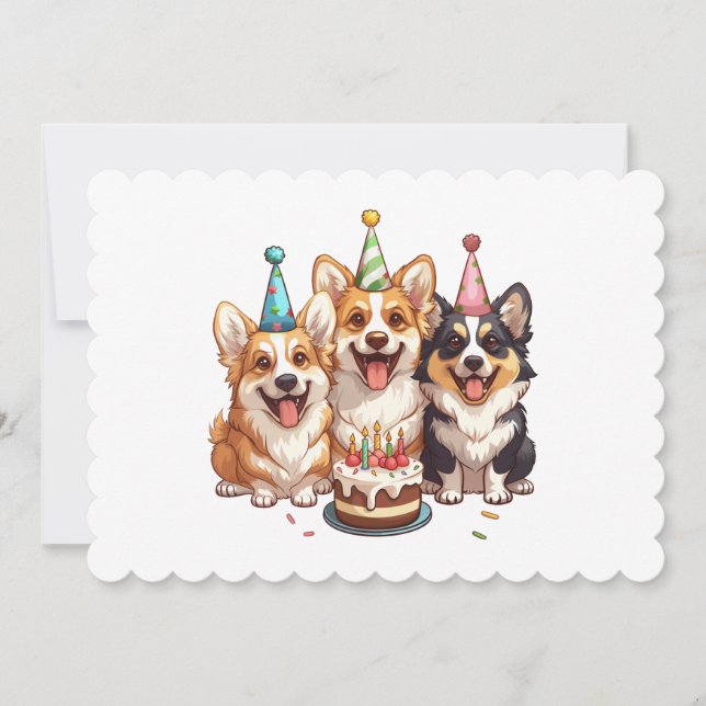 Happy Birthday Corgi Dogs Einladung (Vorderseite)