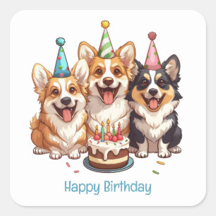 Happy Birthday Corgi Dogs Quadratischer Aufkleber