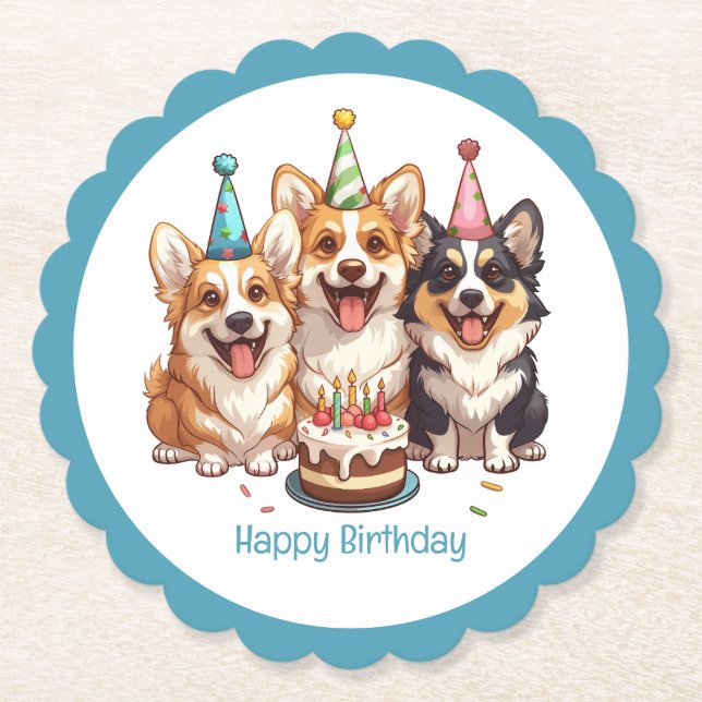 Happy Birthday Corgi Dogs Untersetzer (Vorderseite)