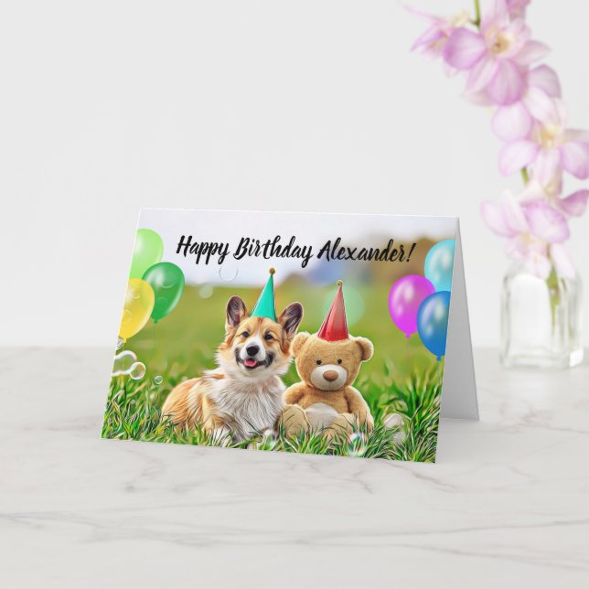 Happy Birthday Corgi Hund Faltenkarte Karte (Orchidee)