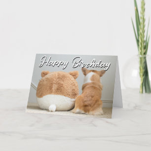 Happy Birthday   Corgi & Plush Puppy Karte