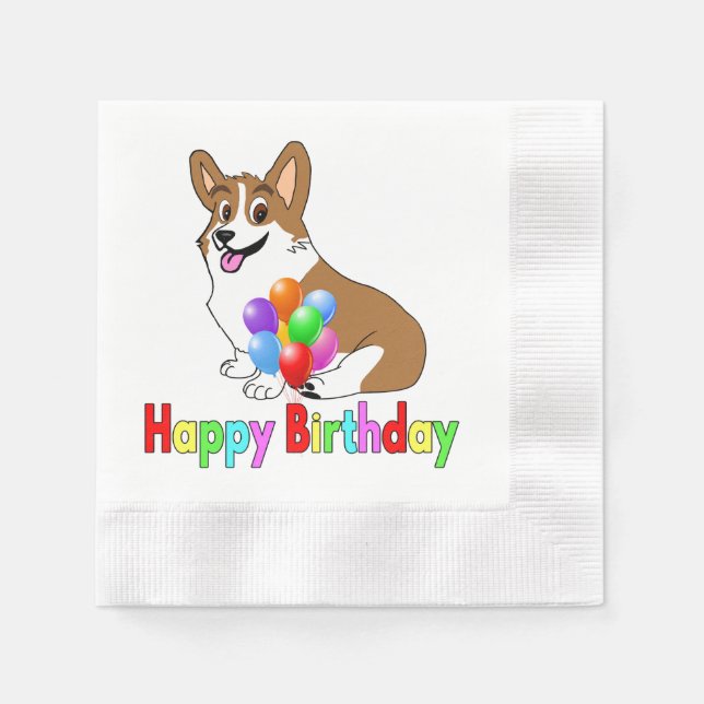 Happy Birthday Corgi Serviette (Vorderseite)