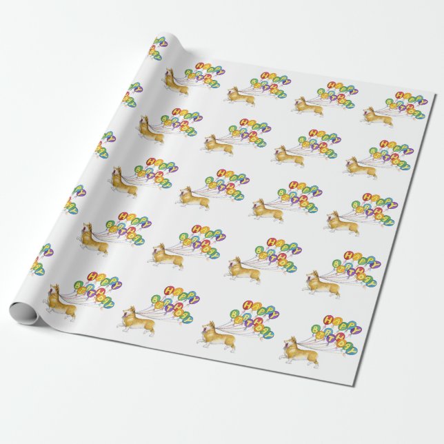 Happy Birthday Corgi Wrapping Paper Geschenkpapier (Ungerollt)