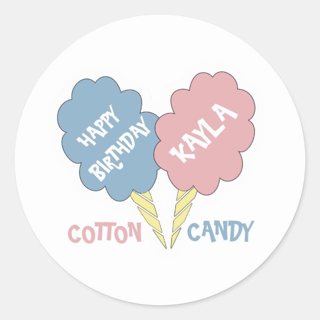 Happy Birthday Cotton Candy Runder Aufkleber (Vorderseite)