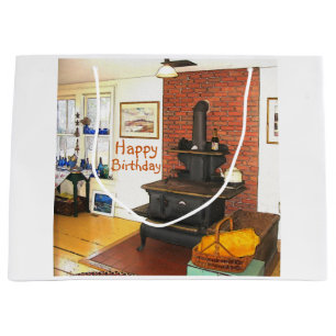 Happy Birthday Country Kitchen Wood Stove Große Geschenktüte