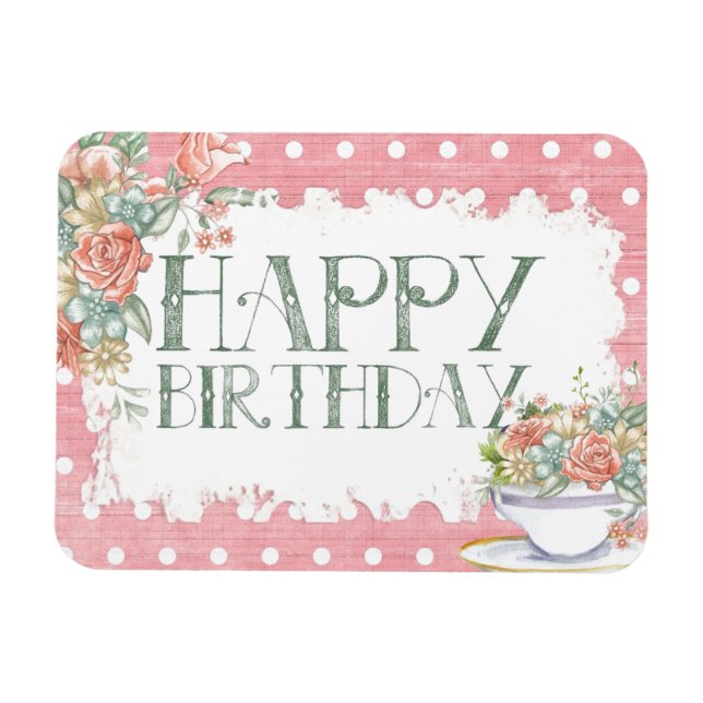 Happy Birthday Country Pink Polka Dot Gift Magnet (Horizontal)
