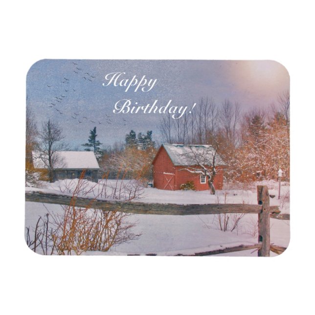 Happy Birthday Country Winter Szene Magnet (Horizontal)