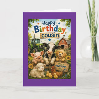 Happy Birthday Cousin Farm Animals Karte