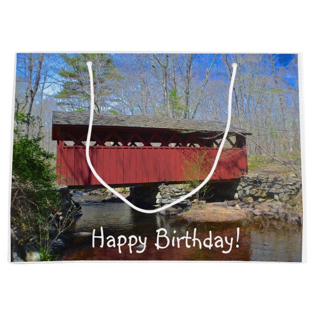 Happy Birthday Covered Bridge Große Geschenktüte (Vorderseite)