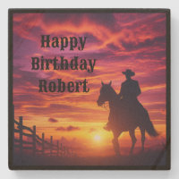 Happy Birthday Cowboy Stone Untersetzer