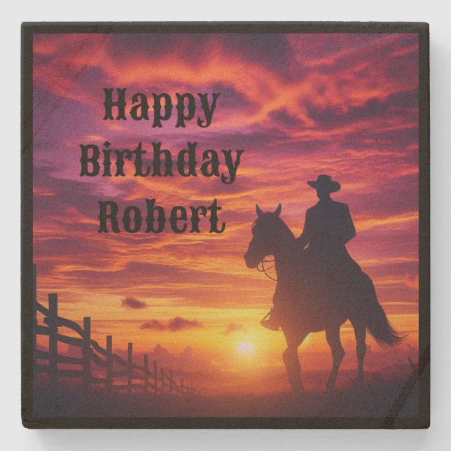 Happy Birthday Cowboy Stone Untersetzer (Vorderseite)