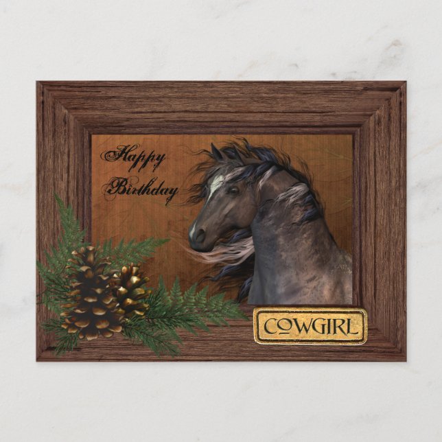Happy Birthday Cowgirl Postcard Postkarte (Vorderseite)