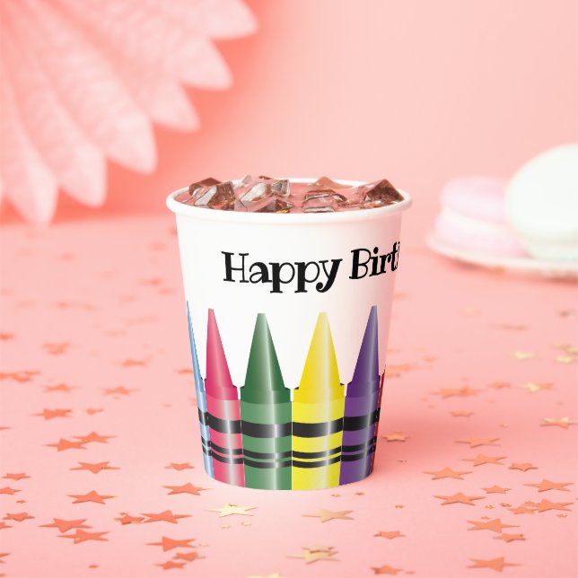 Happy Birthday Crayons Child's Party Paper Cups Pappbecher (Insitu)