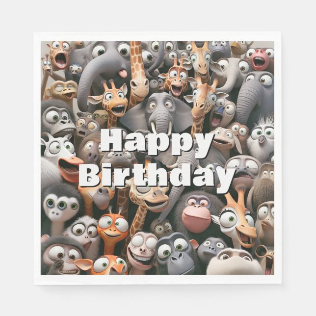 Happy Birthday Crazy Wildlife Group Serviette (Vorderseite)