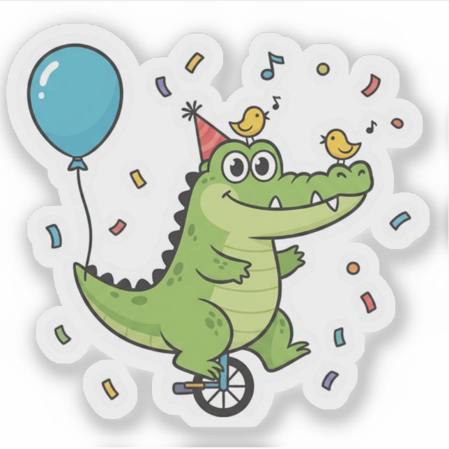 Happy Birthday Crocodile Circus Theme Cartoon Aufkleber (Vorderseite)