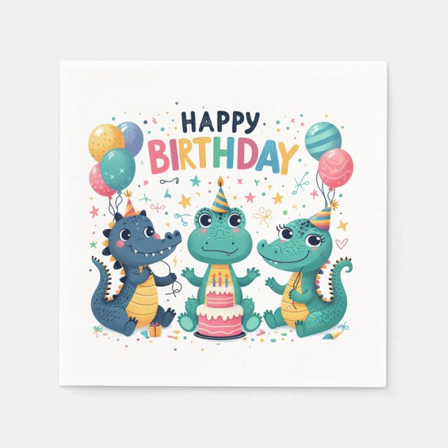 Happy Birthday Crocodiles Serviette (Vorderseite)
