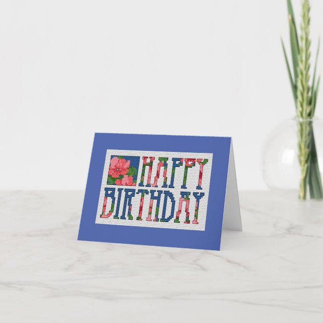 Happy Birthday Cross Stitch Card Dankeskarte (Vorderseite)