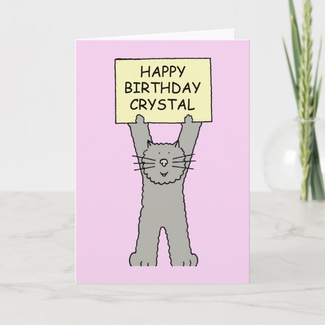 Happy Birthday Crystal Cartoon Cat Karte (Vorderseite)