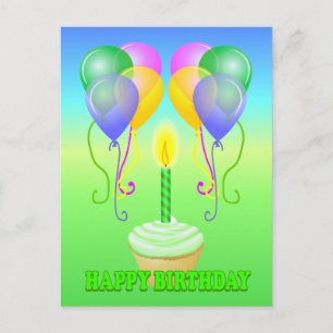 Happy Birthday Cupcake Balloons Postcard Postkarte
