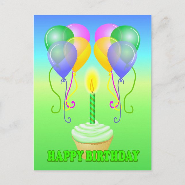 Happy Birthday Cupcake Balloons Postcard Postkarte (Vorderseite)
