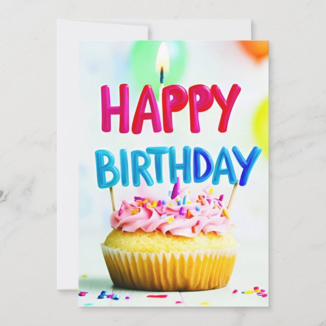 Happy Birthday Cupcake & Candle Geburtstagsparty Einladung (Vorderseite)