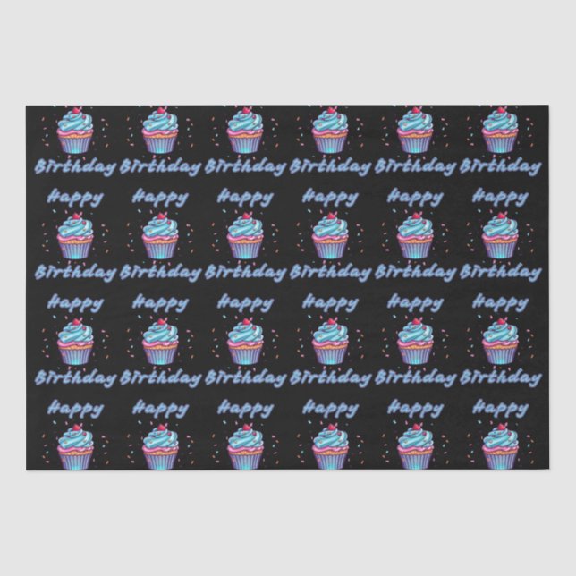Happy Birthday Cupcake Confetti Tissue Paper Seidenpapier (Vorderseite)