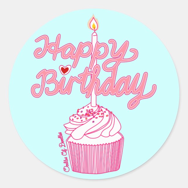 Happy Birthday Cupcake Doodle Art Sticker (Vorderseite)