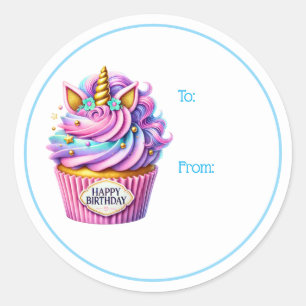 Happy Birthday Cupcake-Geschenkanhänger-Aufkleber Runder Aufkleber