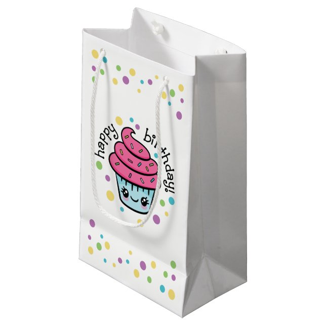 Happy Birthday Cupcake Geschenktasche Kleine Geschenktüte (Vorderseite Schrägansicht)